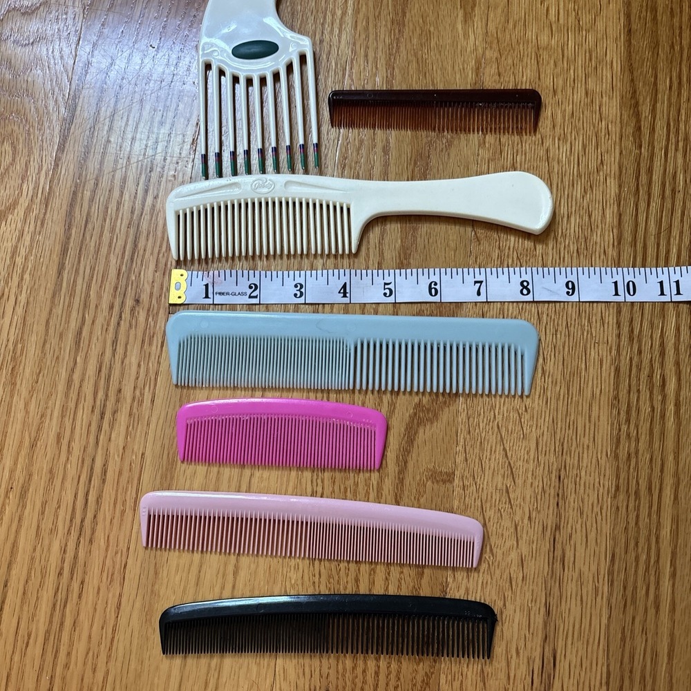 7 Retro Vintage Hair Combs: Goody, DuPont, Unknown Brands Labeled USA